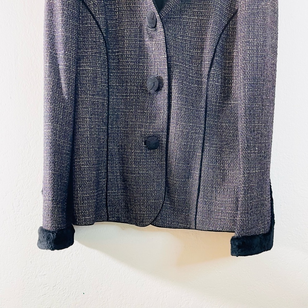 Dana Buchman Faux Fur Neckline Tweed Blazer Jacket Size 12 Multi Color - Picture 6 of 10